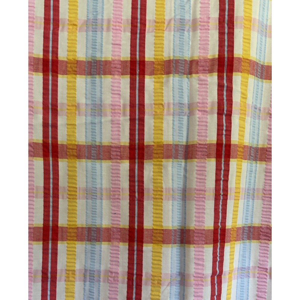 VTG seersucker plaid cotton fabric 45” wide 102” long over 2.75 Yards 1970s